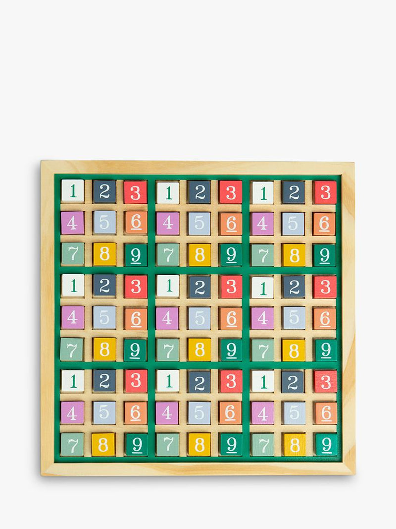 John Lewis kids' wooden Sudoku puzzle game with colorful blocks, imported from the UK