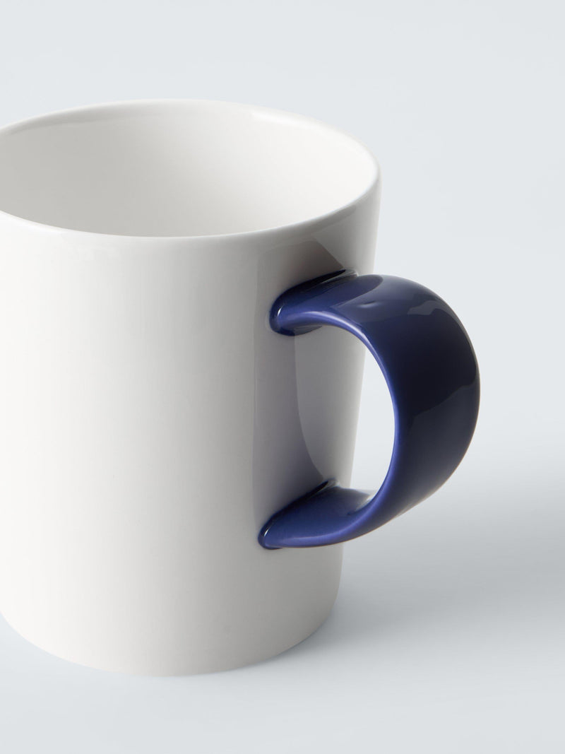 John Lewis short bone china mug in cobalt, imported from the UK
