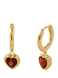 Edge of Ember gold plated garnet heart hoop earrings (British brand)