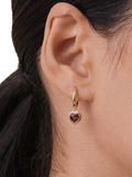 Edge of Ember gold plated garnet heart hoop earrings (British brand)
