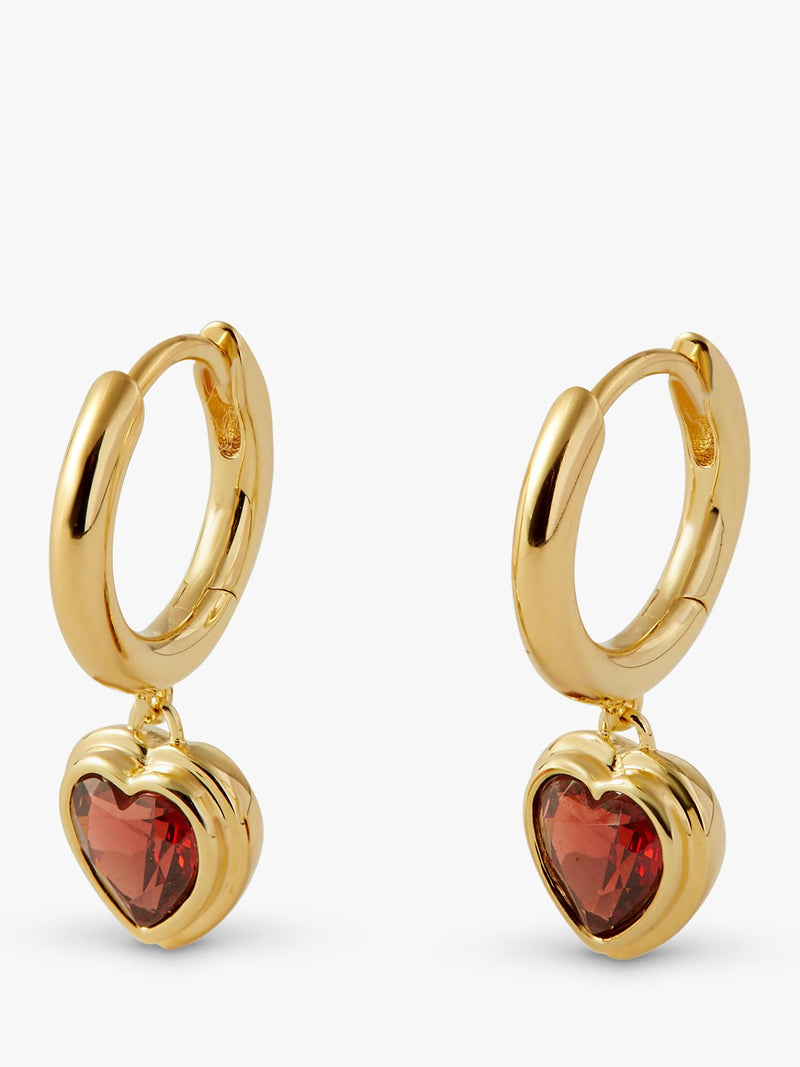 Edge of Ember gold plated garnet heart hoop earrings (British brand)