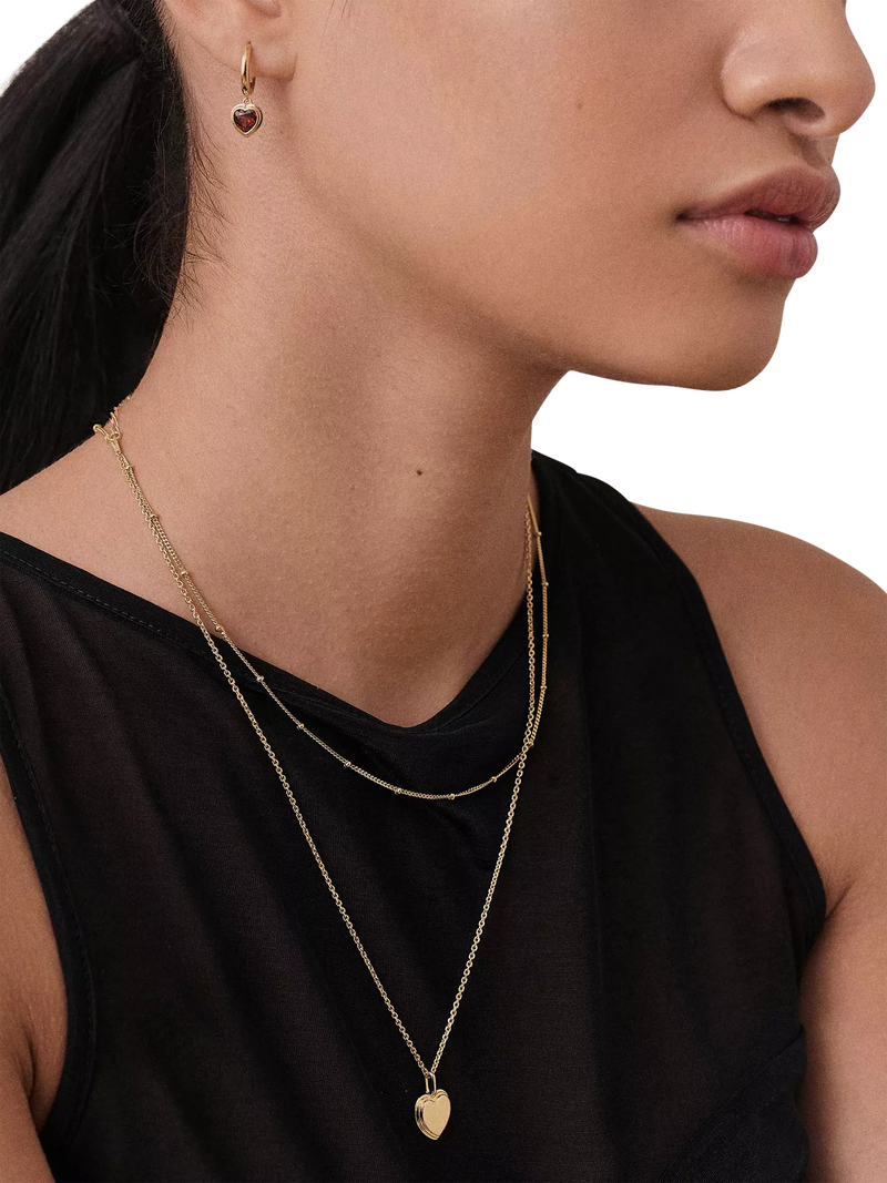 Edge of Ember gold plated garnet heart hoop earrings (British brand)