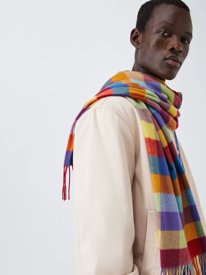 John Lewis cashmink scarf buffalo check multi 34x180cm - British product