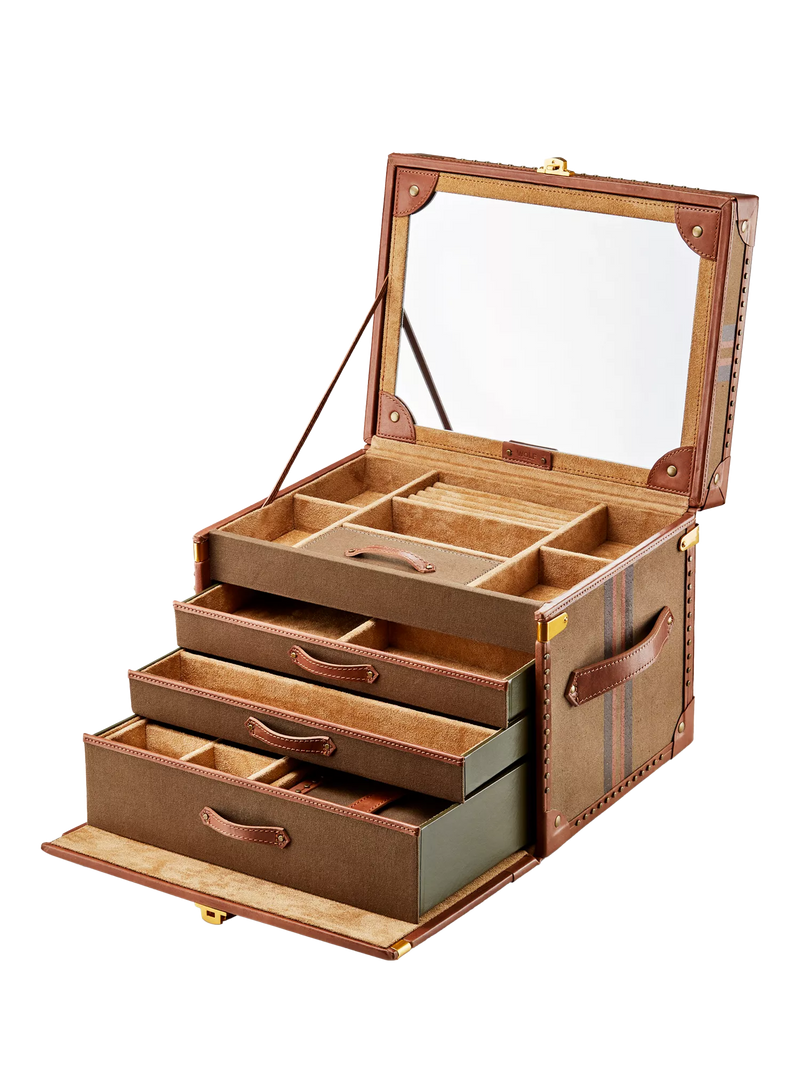 WOLF Ida trunk jewellery box khaki, imported from the UK