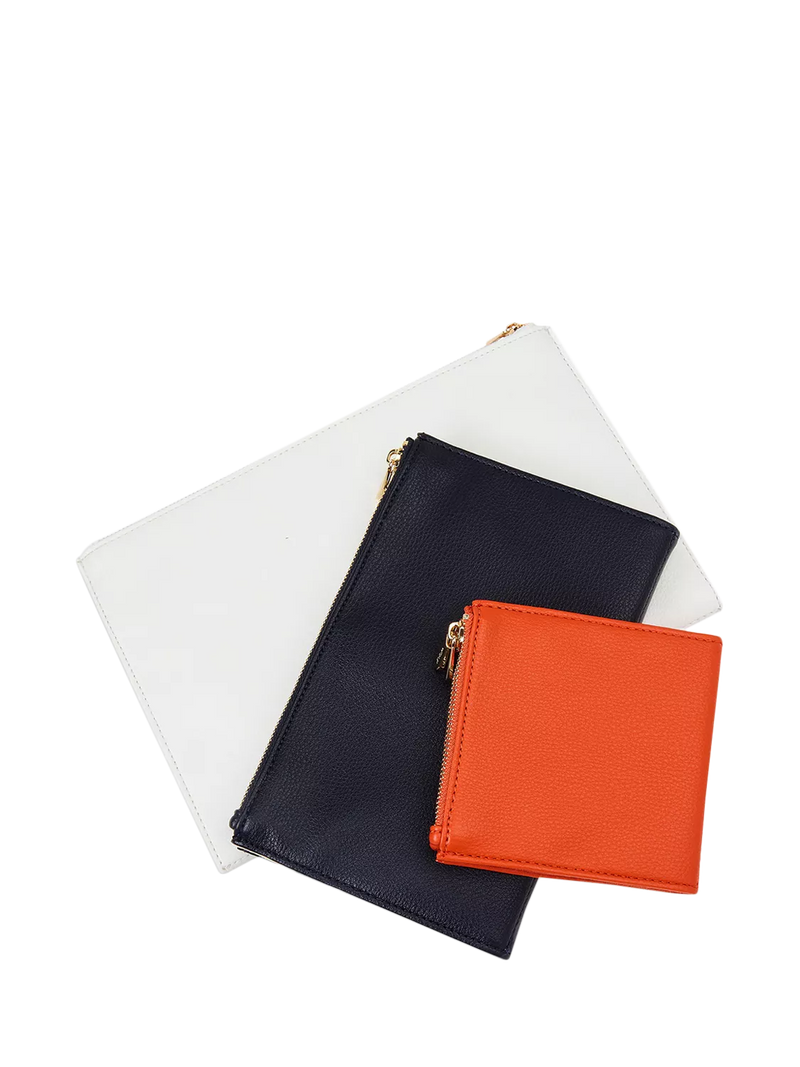 WOLF jewellery pouch set of 3 in white navy tangerine (British brand)
