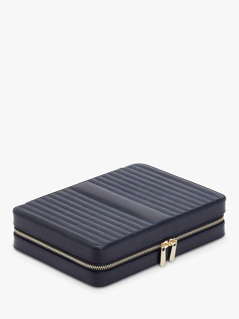 WOLF Maria quilted leather zip large jewellery case, imported from the UK