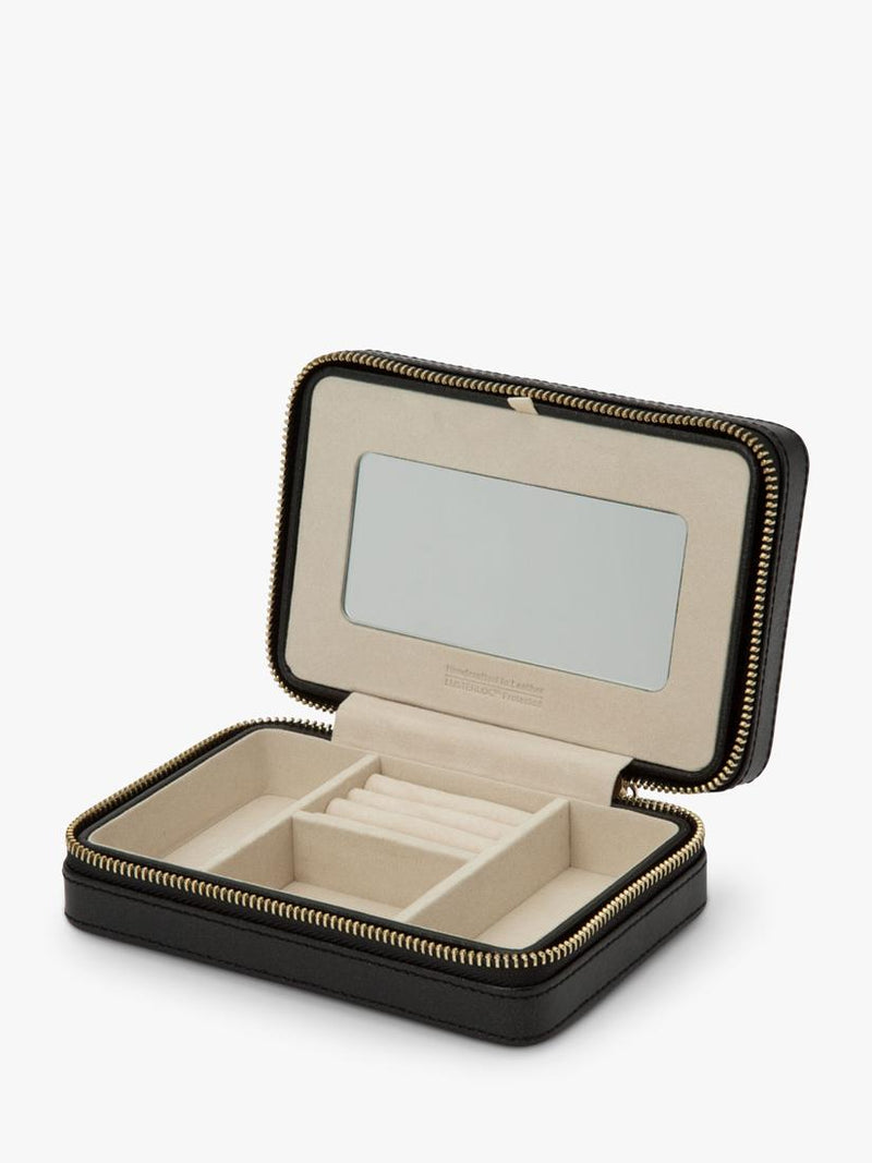 WOLF Palermo leather jewellery case with mirror - British product