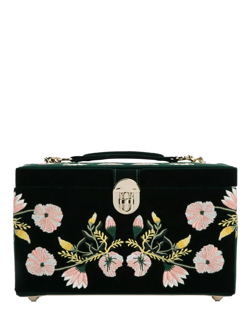 WOLF Zoe velvet jewellery box medium embroidered floral (British brand)