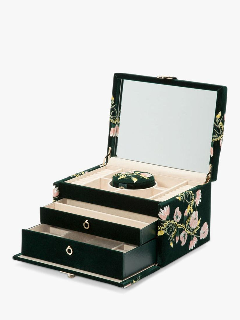 WOLF Zoe velvet jewellery box medium embroidered floral (British brand)