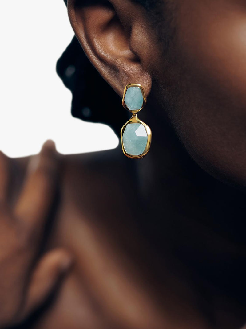 Monica Vinader cocktail drop earrings gold blue, UK version