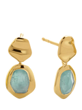 Monica Vinader gold drop earrings with blue aquamarine, imported from the UK