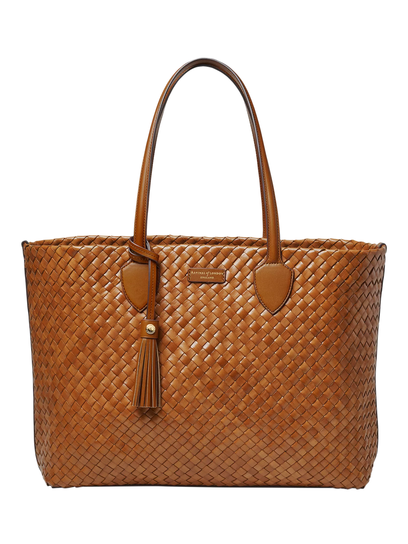 Aspinal of London woven leather tote tan large, UK version