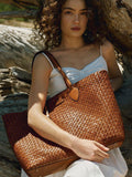 Aspinal of London woven leather tote tan large, UK version