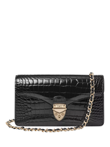 John Lewis Aspinal of London Mayfair Leather Patent Croc Clutch Bag Black- Buy online at McGrocer