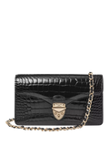 Aspinal of London patent croc clutch bag in black, imported from the UK