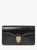 Aspinal of London patent croc clutch bag in black, imported from the UK