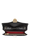 Aspinal of London patent croc clutch bag in black, imported from the UK