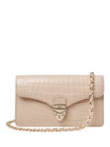 John Lewis Aspinal of London Mayfair Leather Patent Croc Clutch Bag Taupe- Buy online at McGrocer