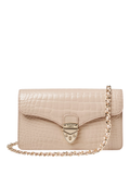 Aspinal of London Mayfair leather patent croc clutch bag taupe - British product
