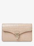 Aspinal of London Mayfair leather patent croc clutch bag taupe - British product