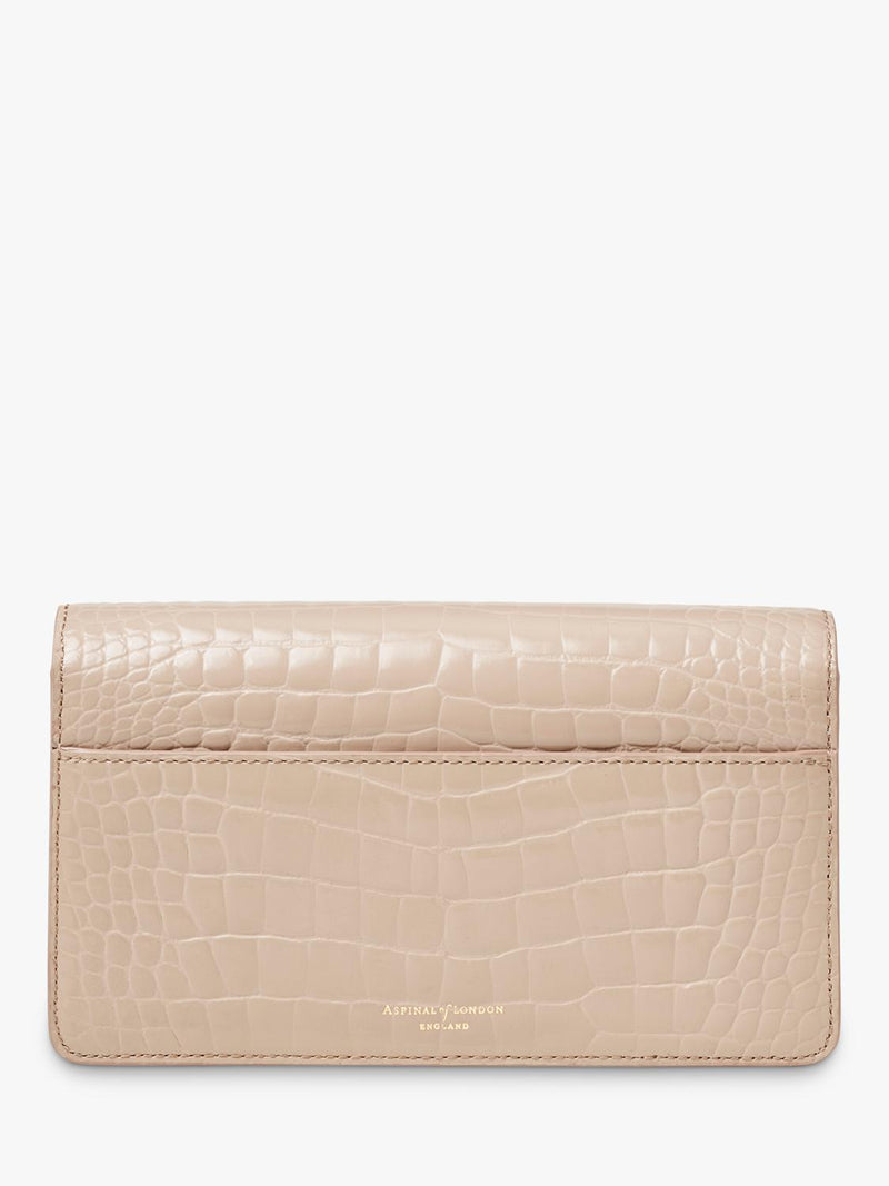Aspinal of London Mayfair leather patent croc clutch bag taupe - British product