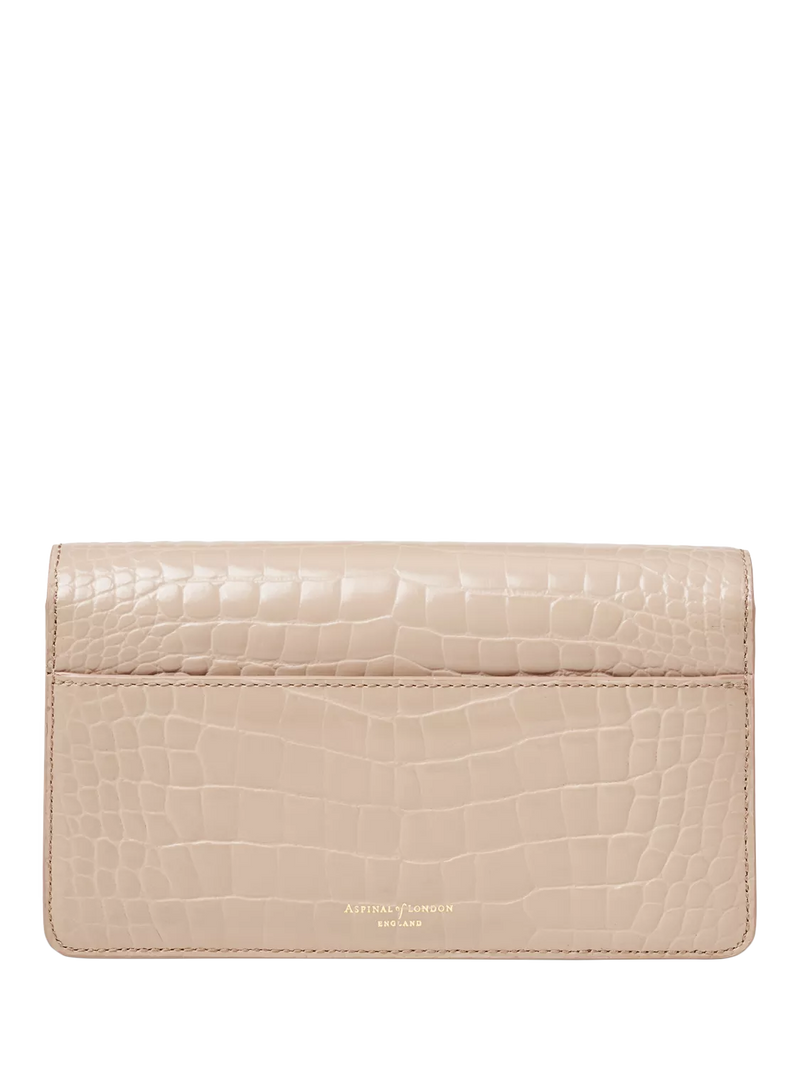 Aspinal of London Mayfair leather patent croc clutch bag taupe - British product