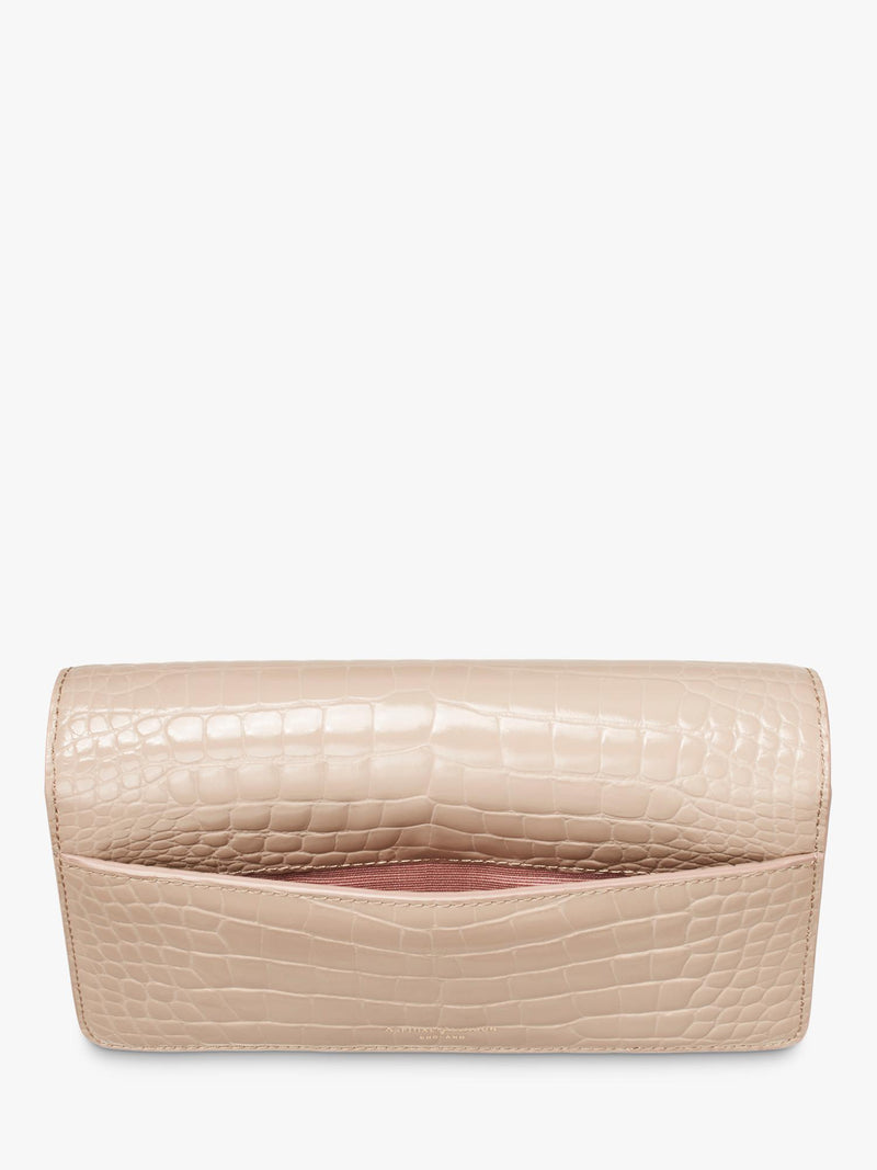 Aspinal of London Mayfair leather patent croc clutch bag taupe - British product