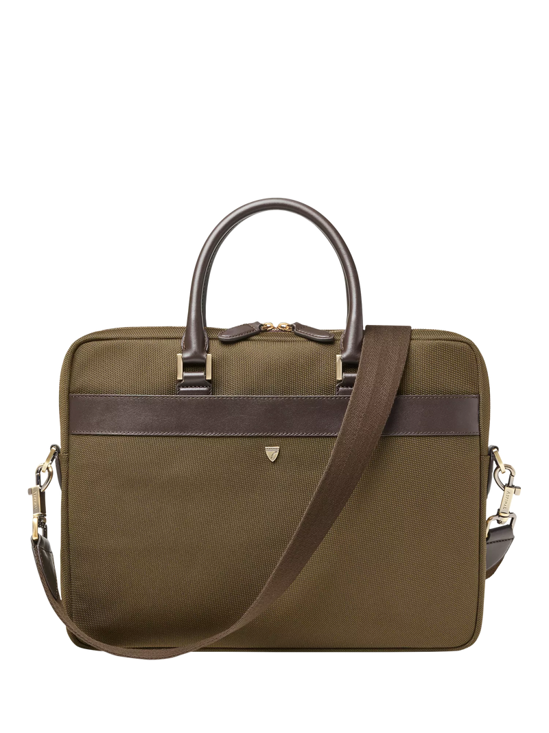 Aspinal of London slim briefcase in khaki, UK version