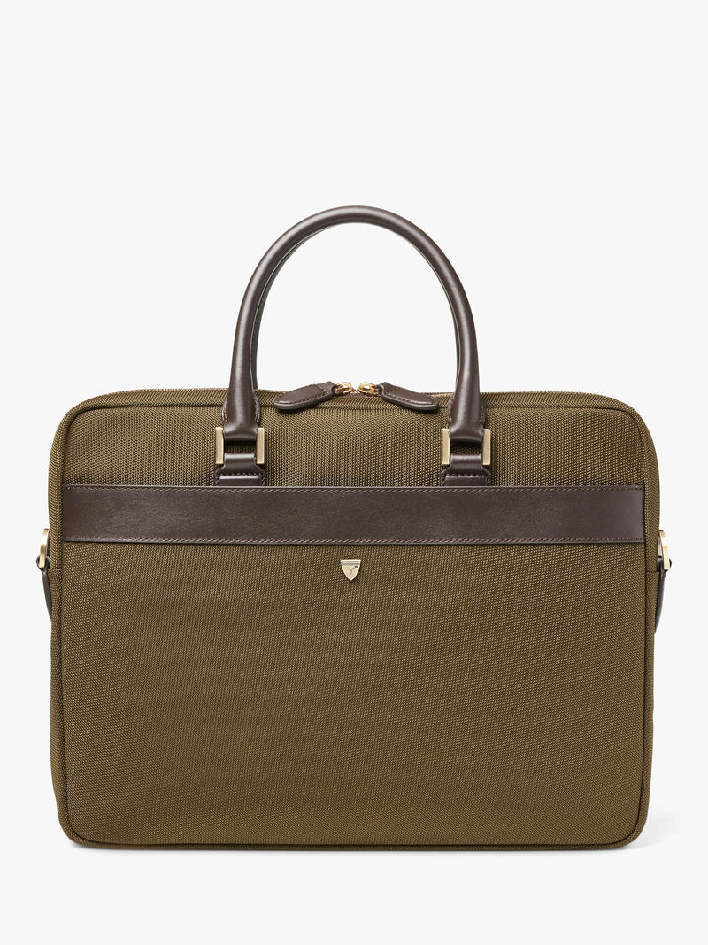 Aspinal of London slim briefcase in khaki, UK version