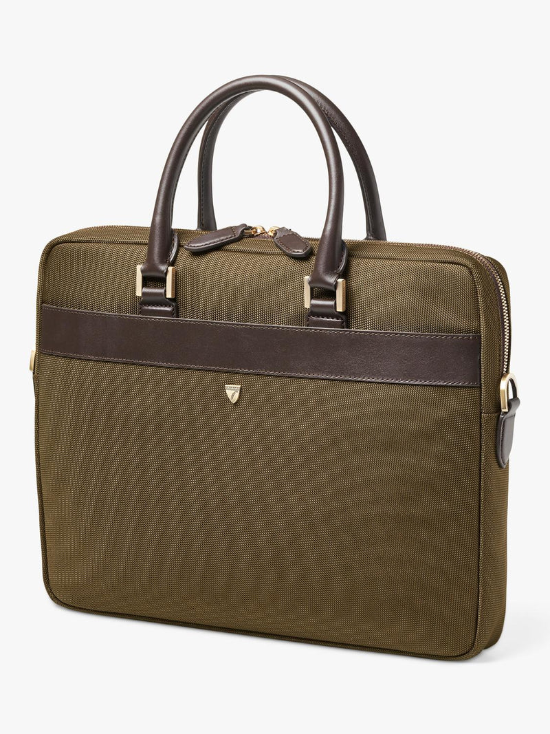 Aspinal of London slim briefcase in khaki, UK version