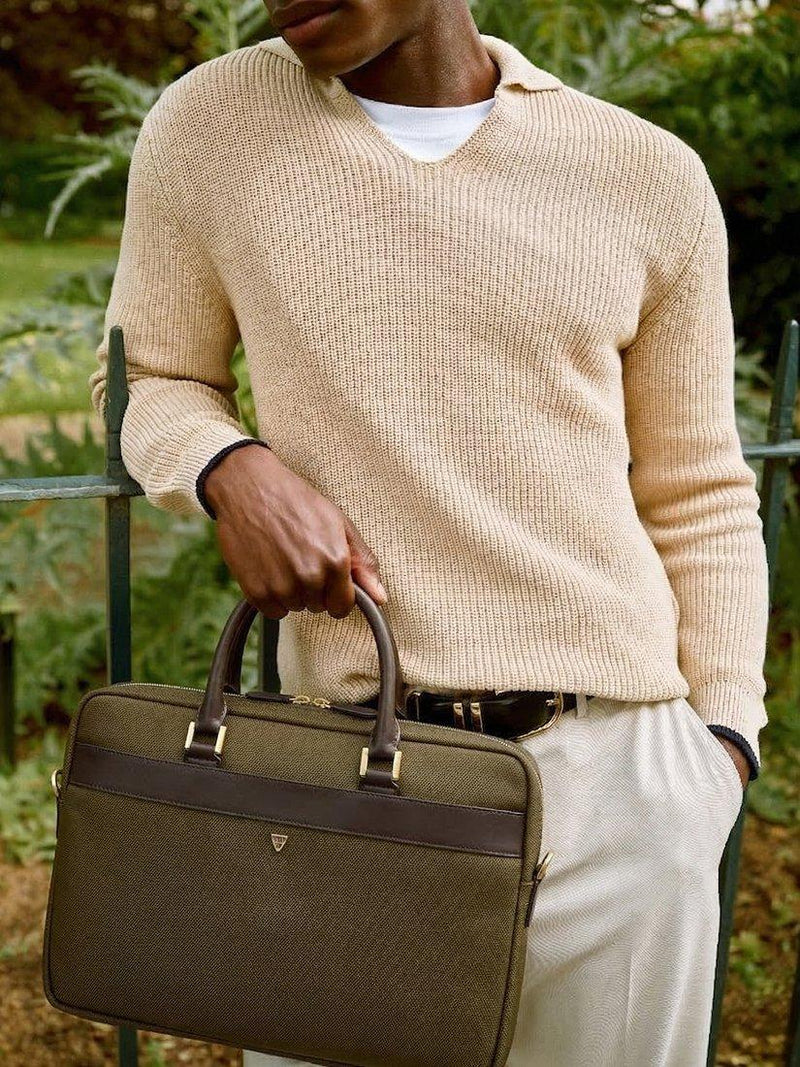 Aspinal of London slim briefcase in khaki, UK version