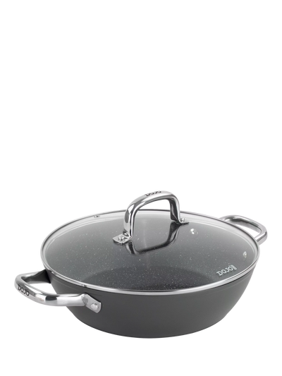 John Lewis Dojo Yumi Neverstick Shallow Casserole Pot with Lid, 28cm- Buy online at McGrocer