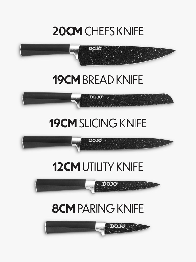 Dojo Yumi universal knife block with 5 non-stick kitchen knives (British brand)