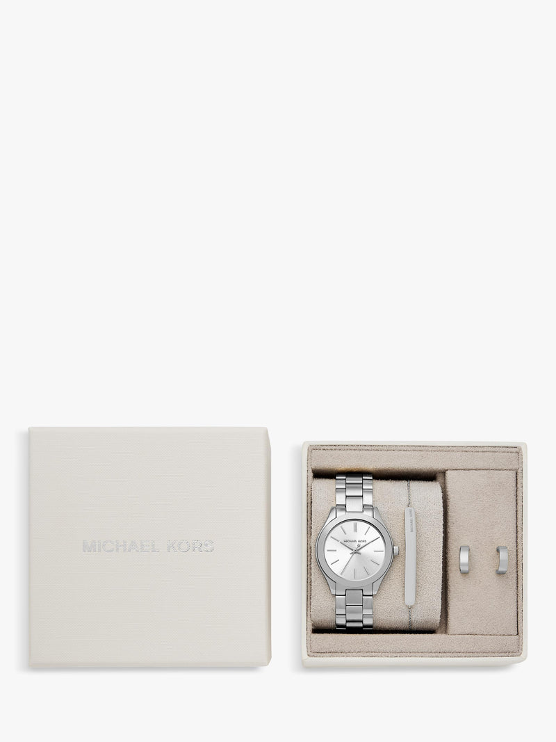 Michael Kors silver watch gift set Slim Runway, imported from the UK