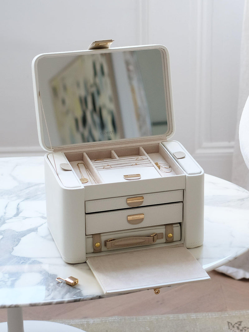Stackers leather jewellery box in Cream/Mink, imported from the UK
