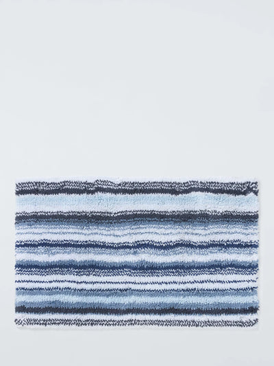 John Lewis John Lewis Plush Stripe Bath Mat Blue- Buy online at McGrocer