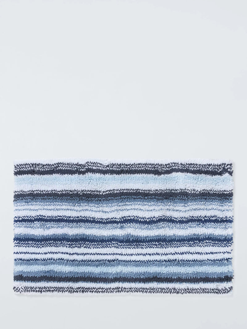 John Lewis plush stripe bath mat blue 50x80cm, imported from the UK