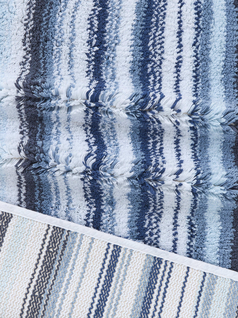 John Lewis plush stripe bath mat blue 50x80cm, imported from the UK