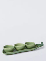 John Lewis John Lewis X Deliciously Ella Peas in a Pod Hand Painted Stoneware Dip Bowls & Tray, Green- Buy online at McGrocer