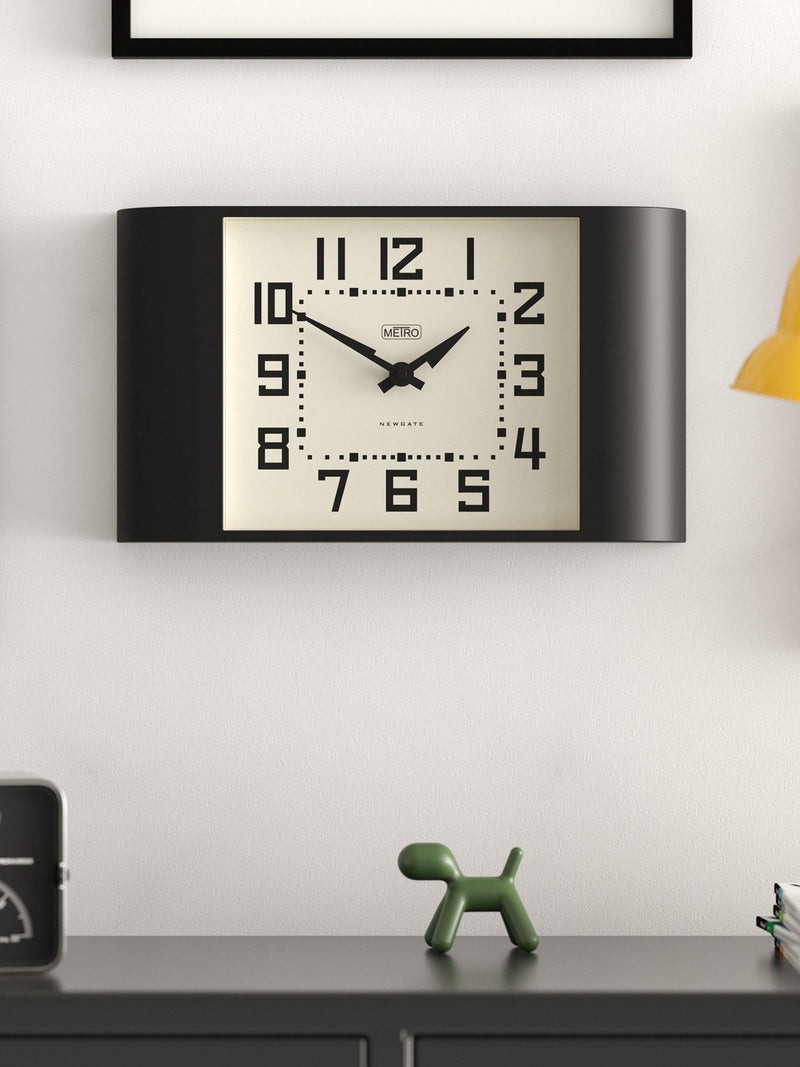 Newgate Clocks Metro square dial analogue wall clock black (British brand)