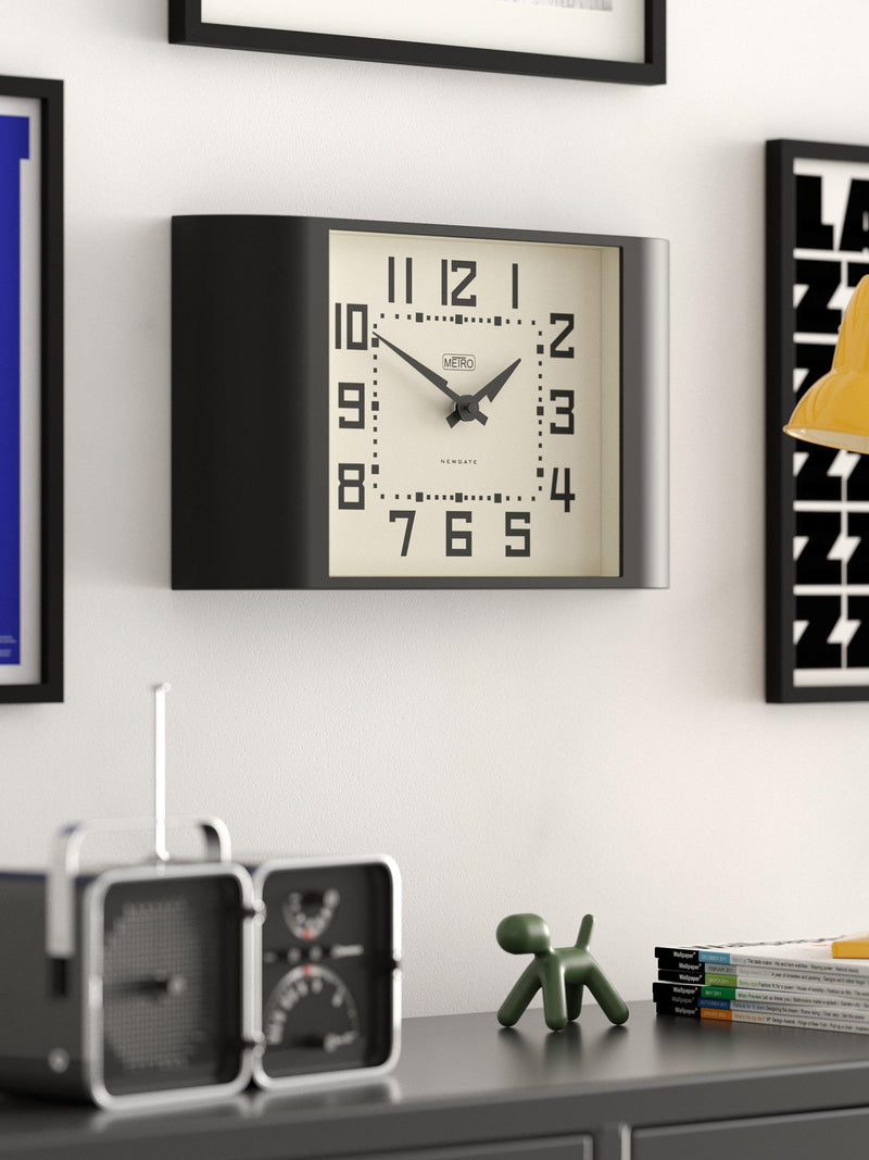 Newgate Clocks Metro square dial analogue wall clock black (British brand)