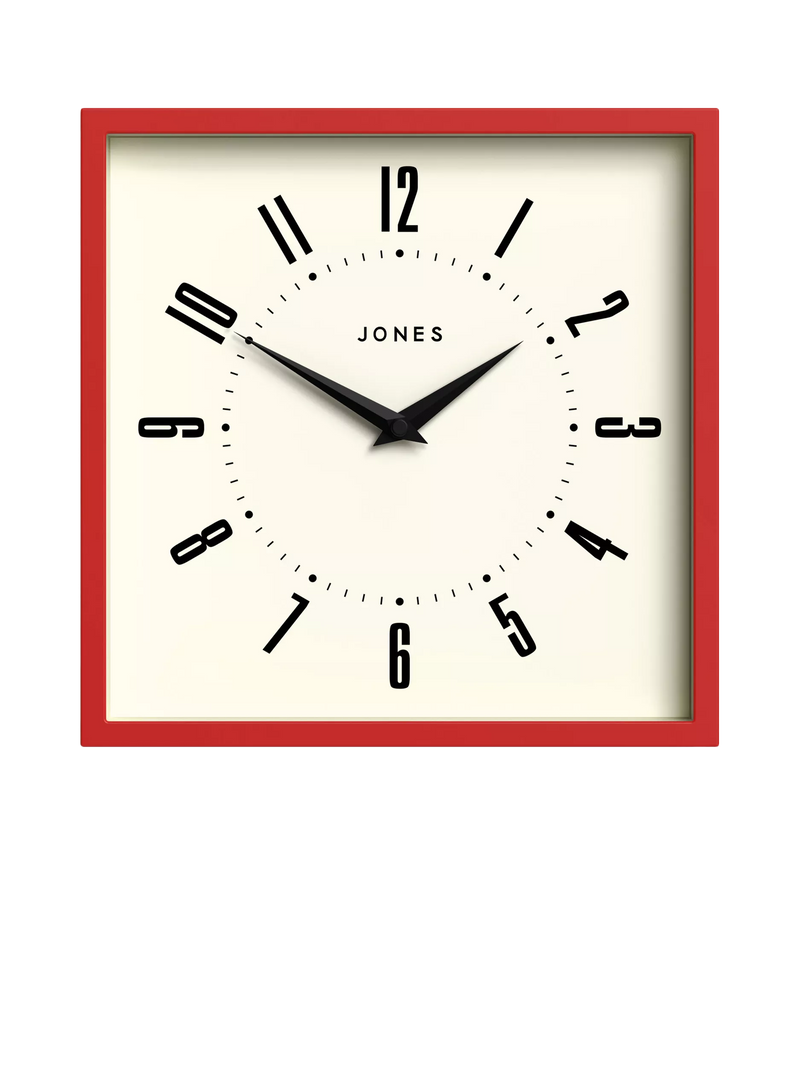 Jones Clocks wall clock engine red square British brand