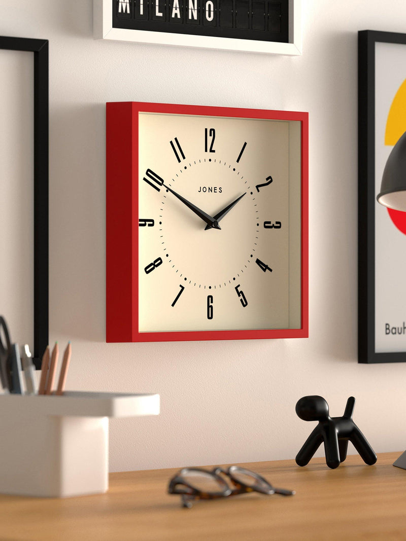 Jones Clocks wall clock engine red square British brand