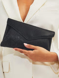 Carvela Stargaze crystal embellished envelope clutch bag, black, UK version