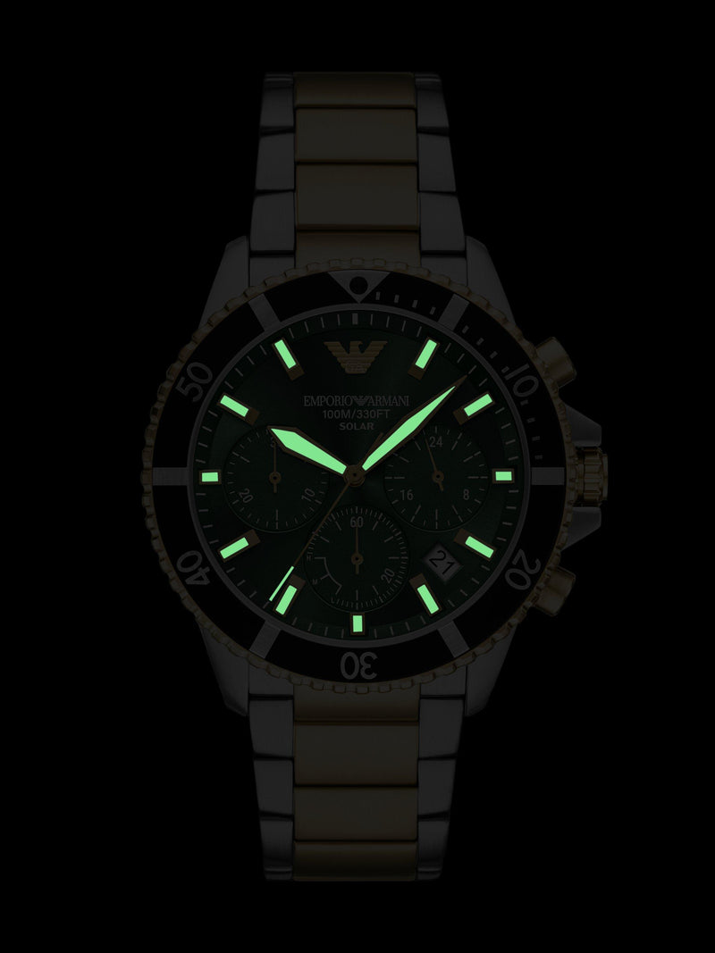 Emporio Armani World Explorer solar watch 43.5mm green dial (British brand)