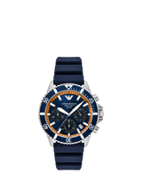 John Lewis Emporio Armani Men's World Explorer Solar-Powered Silicone Watch, Blue- Buy online at McGrocer