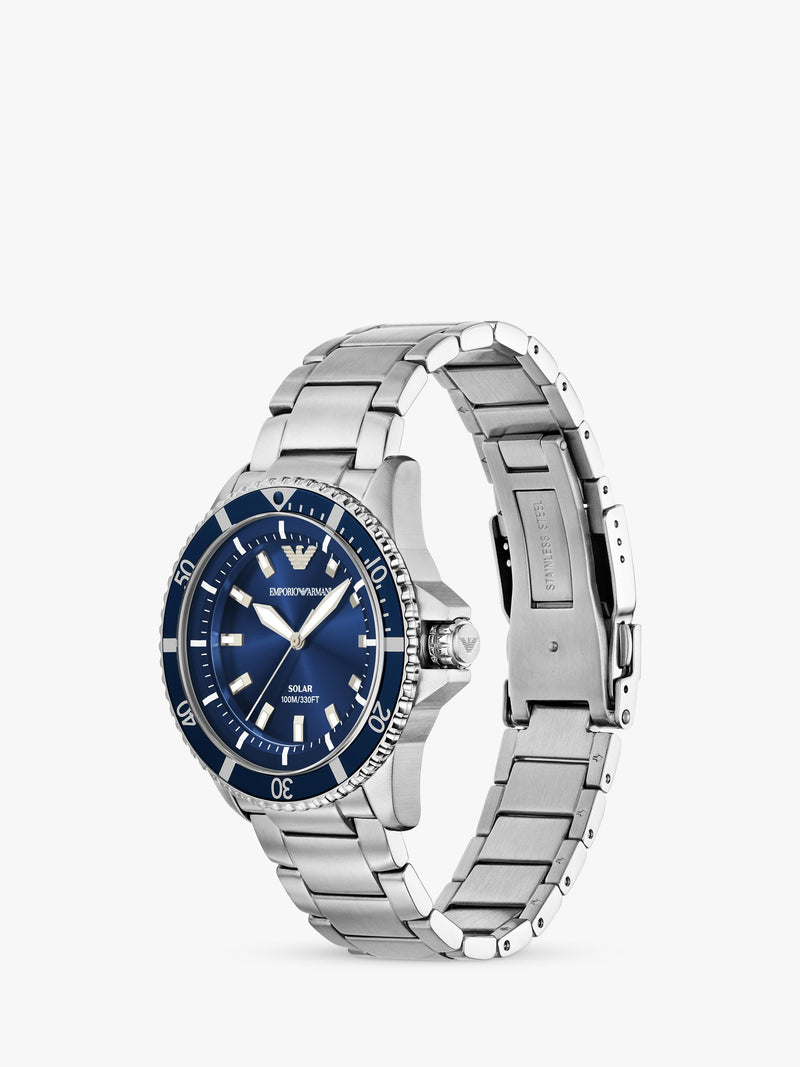 Emporio Armani World Explorer solar watch blue dial steel bracelet - British product