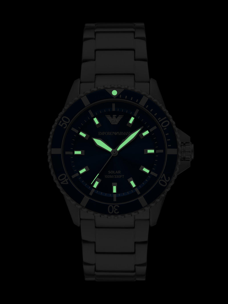 Emporio Armani World Explorer solar watch blue dial steel bracelet - British product
