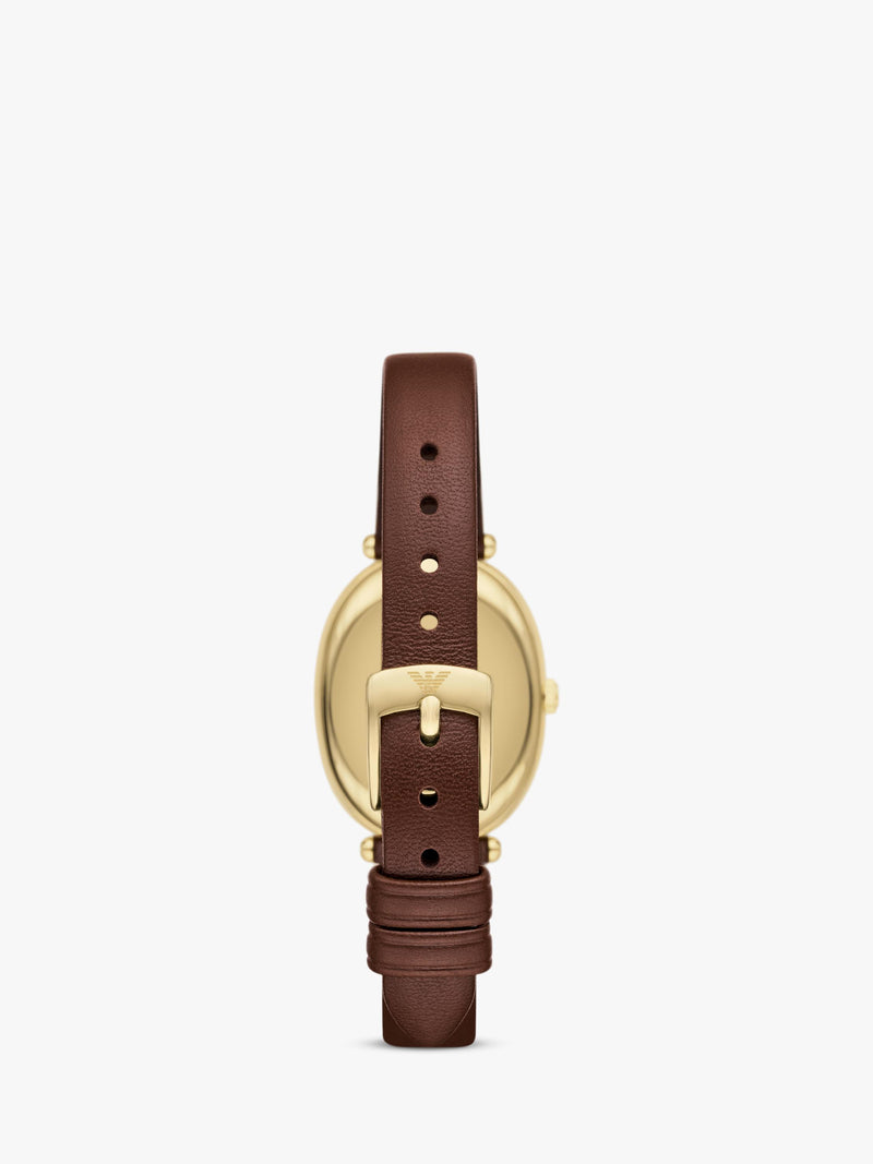 Emporio Armani women's oval watch brown leather strap 26x34mm, UK version