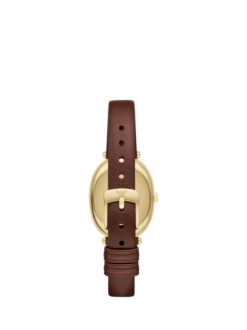 Emporio Armani women's oval watch brown leather strap 26x34mm, UK version